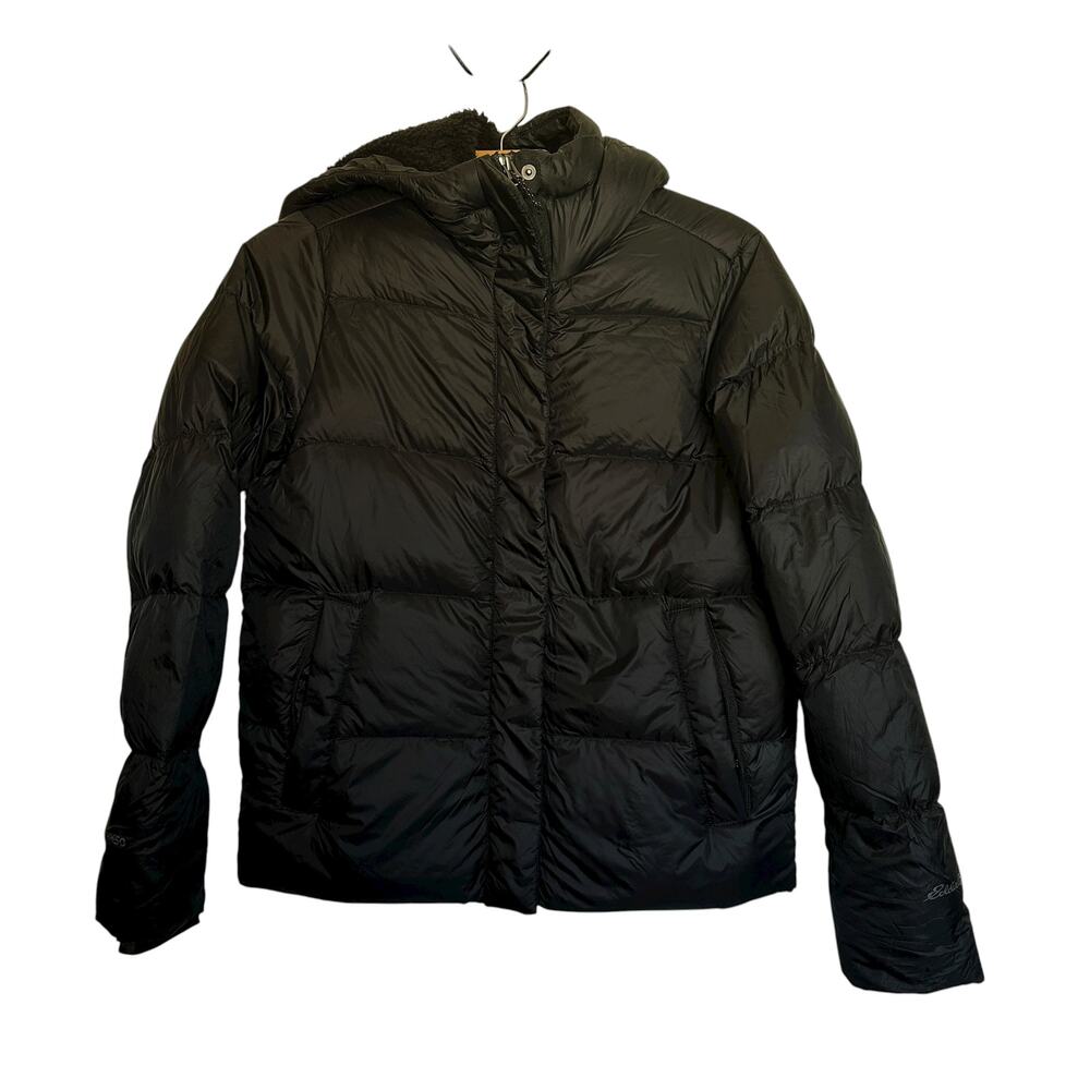 Eddie Bauer 650 Down Puffer Jacket Black Fleece Lined Outdoor Winter Size Small